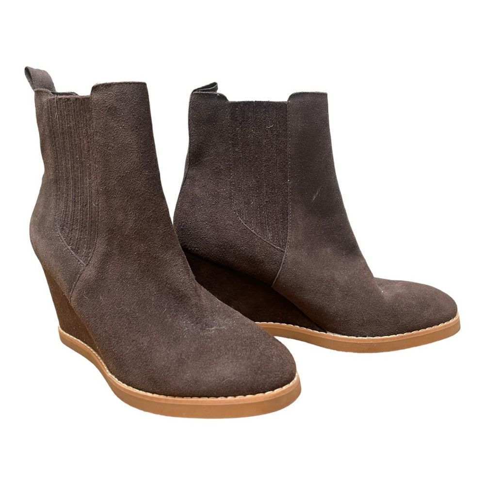 New Splendid WANDA Size 8.5 Chelsea Wedge Boot Brown Suede Leather Round Toe